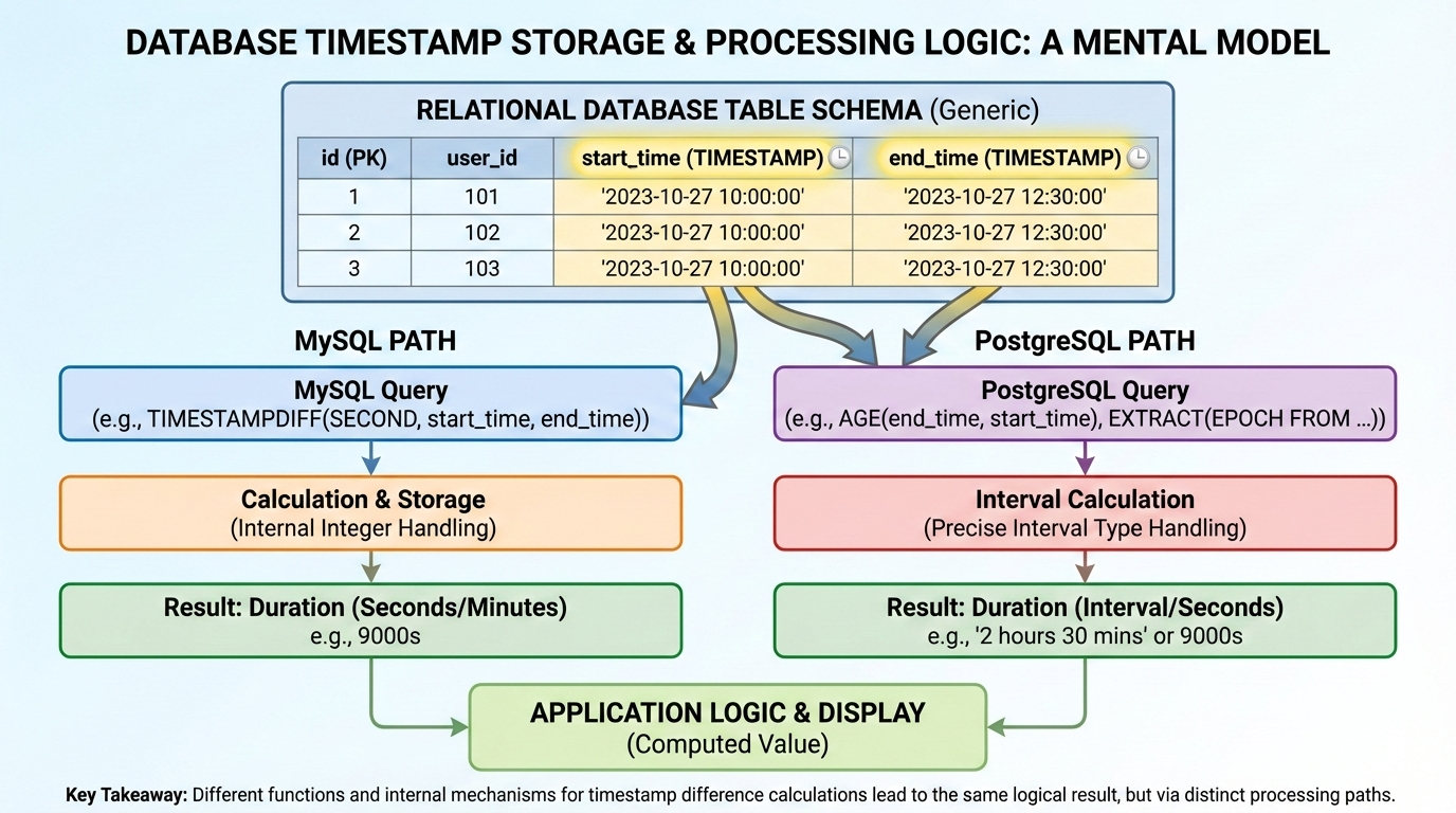 在进入具体的数据库函数解释前，提供一个关于数据库时间戳存储和处理逻辑的视觉心理模型。