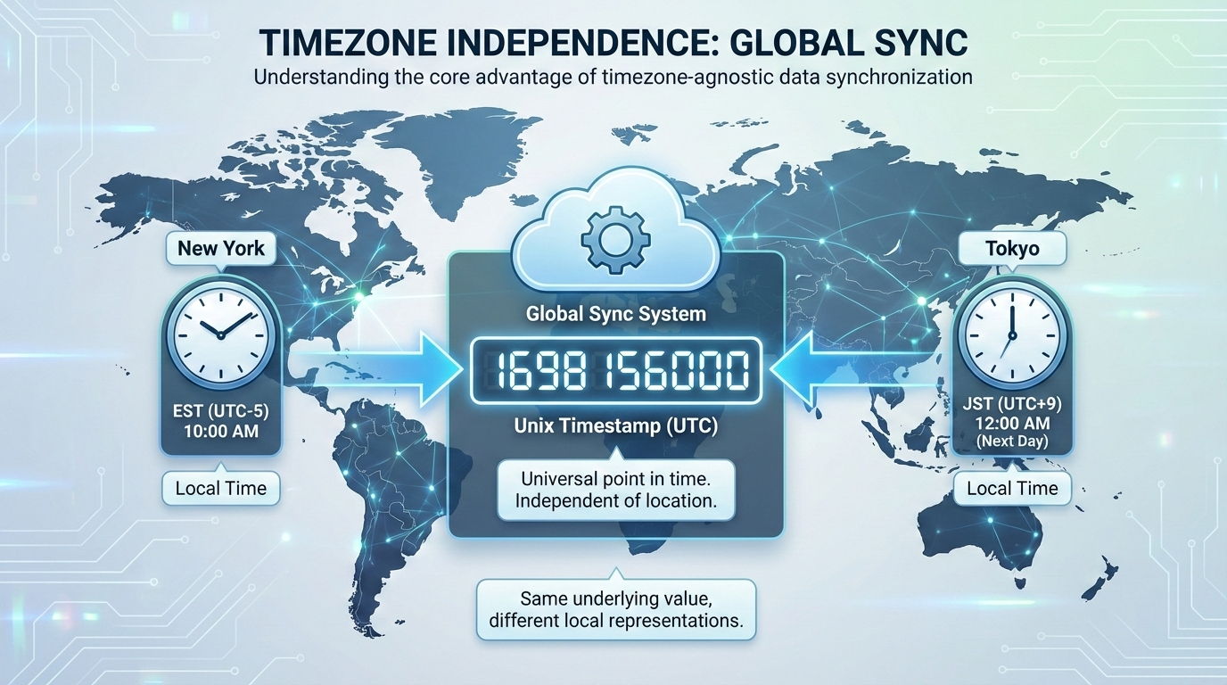 Timezone-agnostic timekeeping illustration