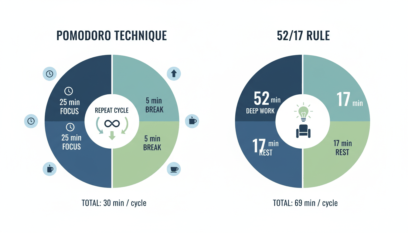 Visualization of the Pomodoro and 52/17 productivity cycles